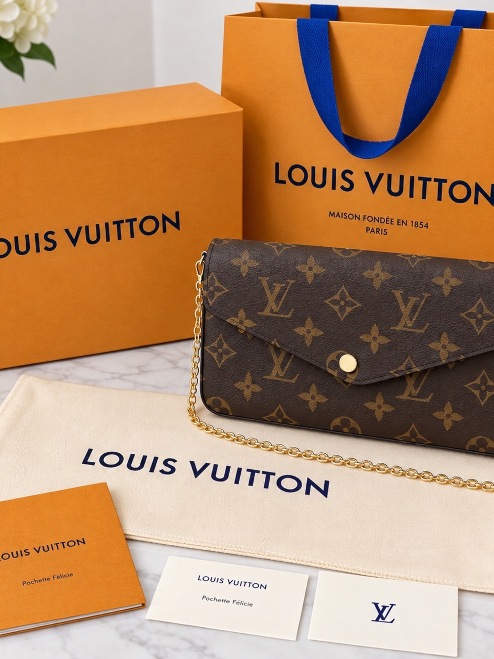 Louis Vuitton Brown Monogram Envelope Chain Wallet with Gold Hardware